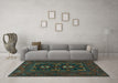 Machine Washable Persian Turquoise Traditional Area Rugs in a Living Room,, wshtr1295turq