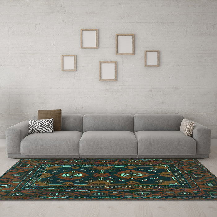 Machine Washable Persian Turquoise Traditional Area Rugs in a Living Room,, wshtr1295turq