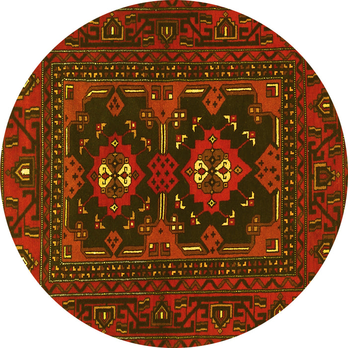 Round Machine Washable Persian Yellow Traditional Rug, wshtr1295yw