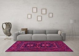 Machine Washable Persian Pink Traditional Rug in a Living Room, wshtr1295pnk