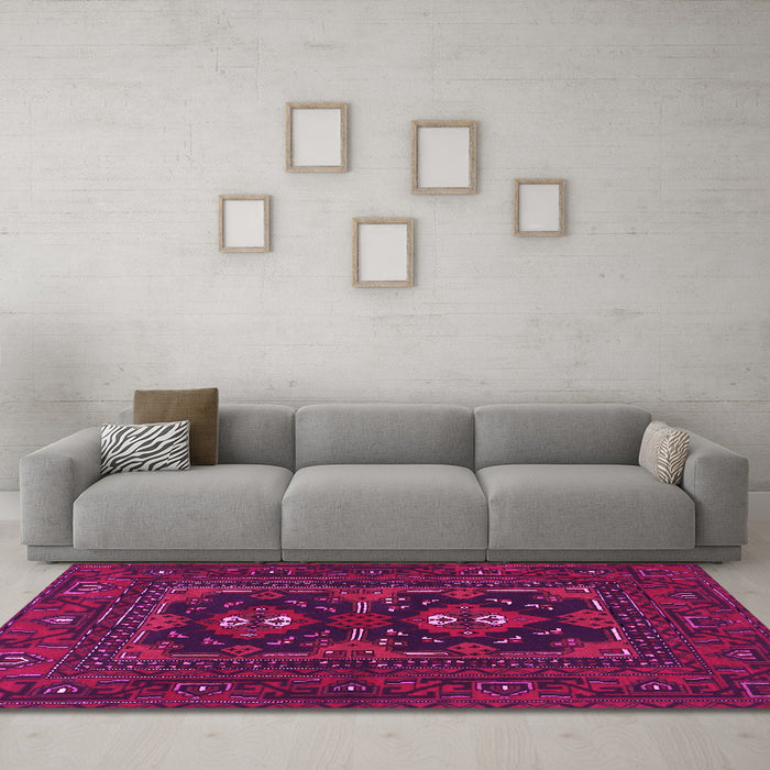Machine Washable Persian Pink Traditional Rug in a Living Room, wshtr1295pnk