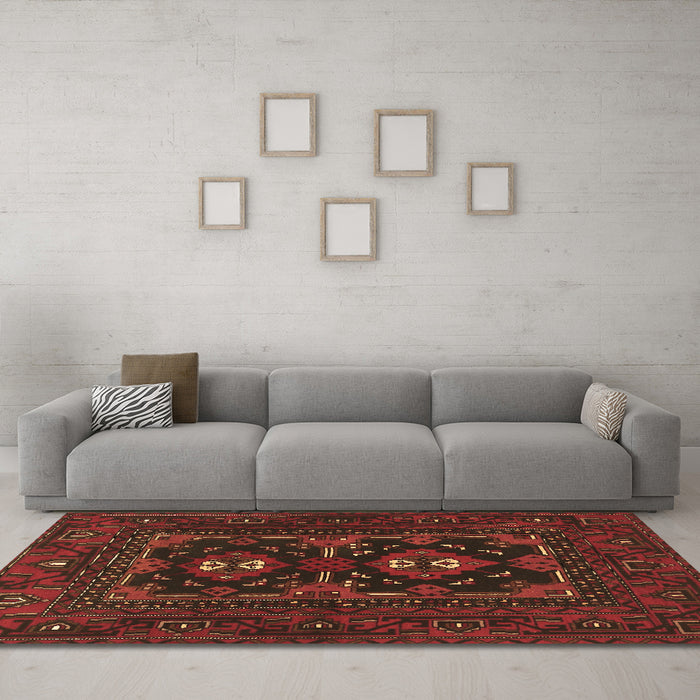 Machine Washable Persian Brown Traditional Rug in a Living Room,, wshtr1295brn