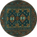 Round Machine Washable Persian Turquoise Traditional Area Rugs, wshtr1295turq