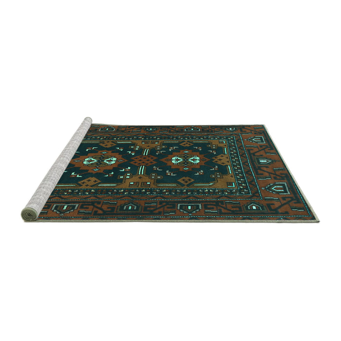 Sideview of Machine Washable Persian Turquoise Traditional Area Rugs, wshtr1295turq