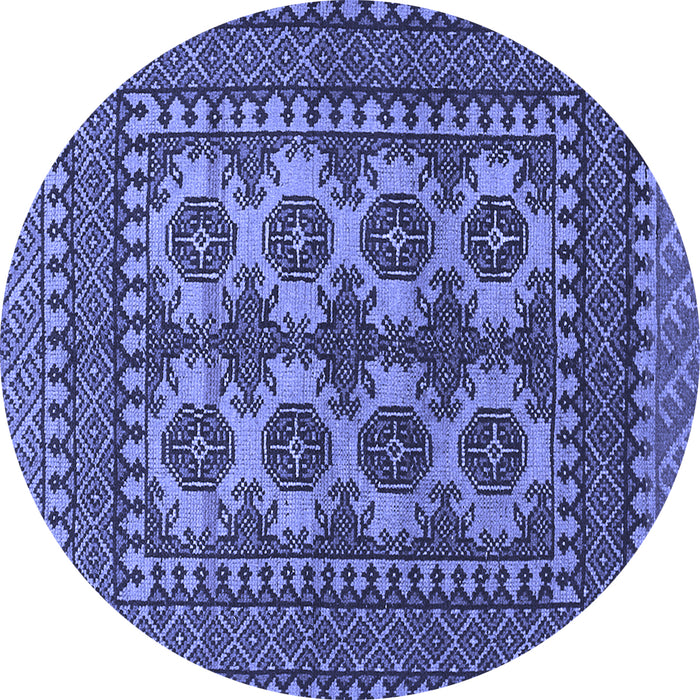 Round Machine Washable Southwestern Blue Country Rug, wshtr1296blu