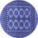 Round Machine Washable Southwestern Blue Country Rug, wshtr1296blu