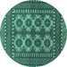 Round Machine Washable Southwestern Turquoise Country Area Rugs, wshtr1296turq