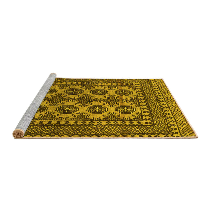 Sideview of Machine Washable Southwestern Yellow Country Rug, wshtr1296yw