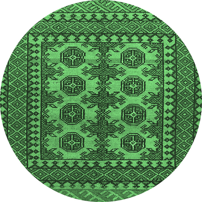 Round Machine Washable Southwestern Emerald Green Country Area Rugs, wshtr1296emgrn