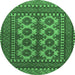 Round Machine Washable Southwestern Emerald Green Country Area Rugs, wshtr1296emgrn