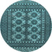 Round Machine Washable Southwestern Light Blue Country Rug, wshtr1296lblu