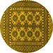 Round Machine Washable Southwestern Yellow Country Rug, wshtr1296yw