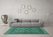 Machine Washable Southwestern Turquoise Country Area Rugs in a Living Room,, wshtr1296turq