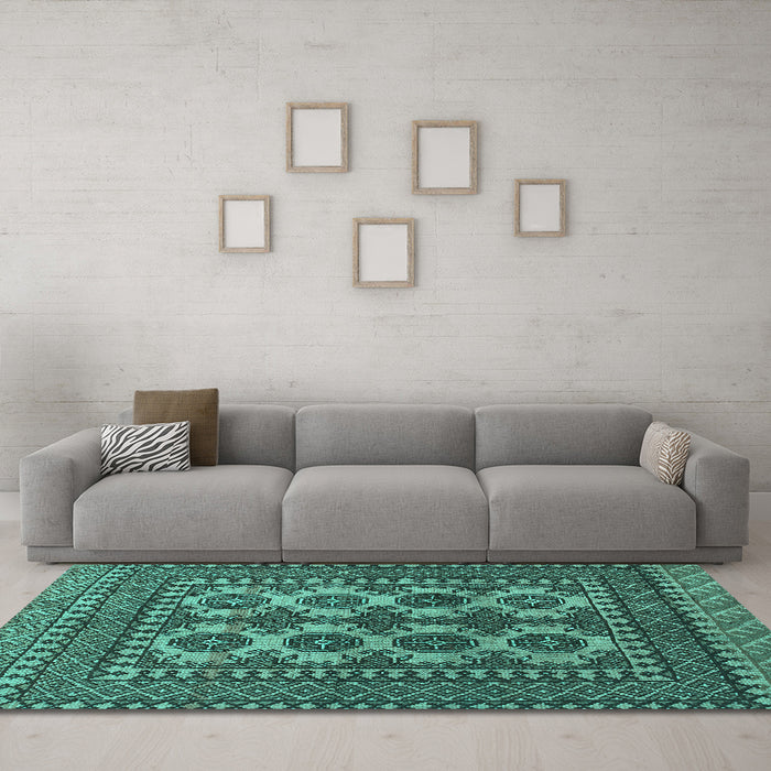 Machine Washable Southwestern Turquoise Country Area Rugs in a Living Room,, wshtr1296turq