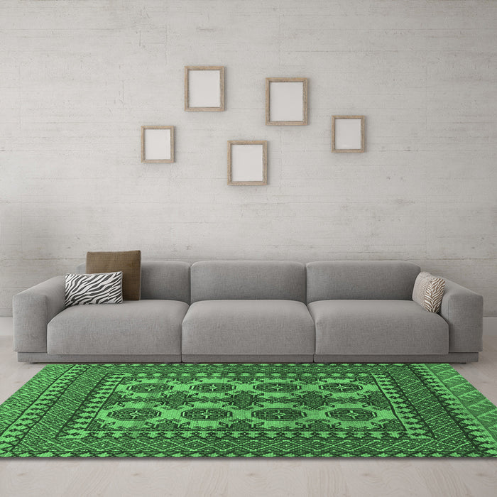 Machine Washable Southwestern Emerald Green Country Area Rugs in a Living Room,, wshtr1296emgrn