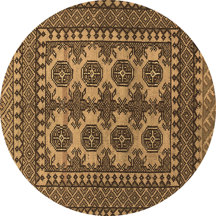 Round Machine Washable Southwestern Brown Country Rug, wshtr1296brn