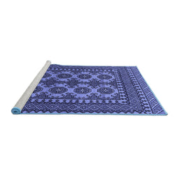 Sideview of Machine Washable Southwestern Blue Country Rug, wshtr1296blu