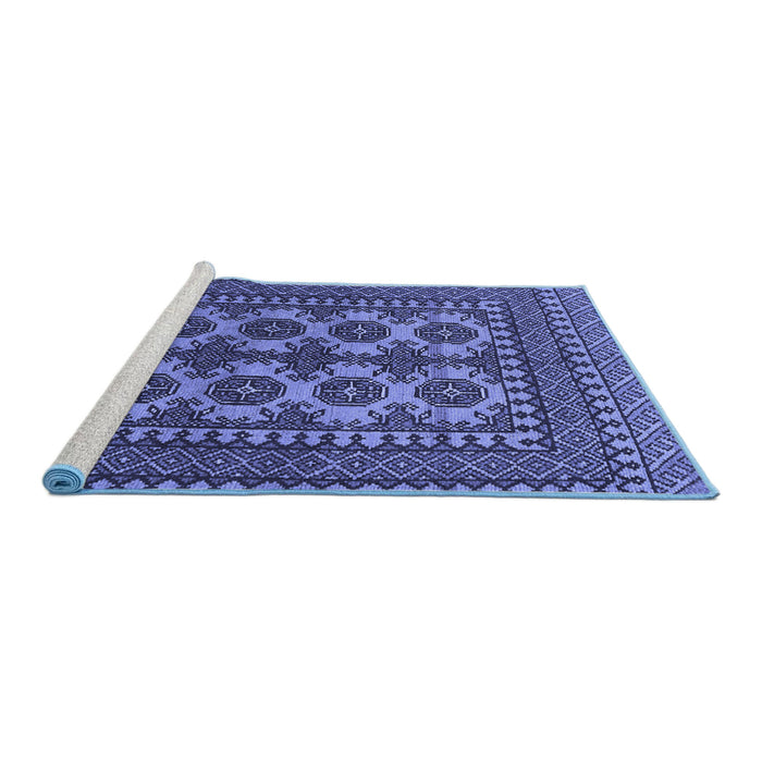 Sideview of Machine Washable Southwestern Blue Country Rug, wshtr1296blu