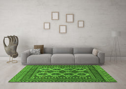 Machine Washable Southwestern Green Country Area Rugs in a Living Room,, wshtr1296grn