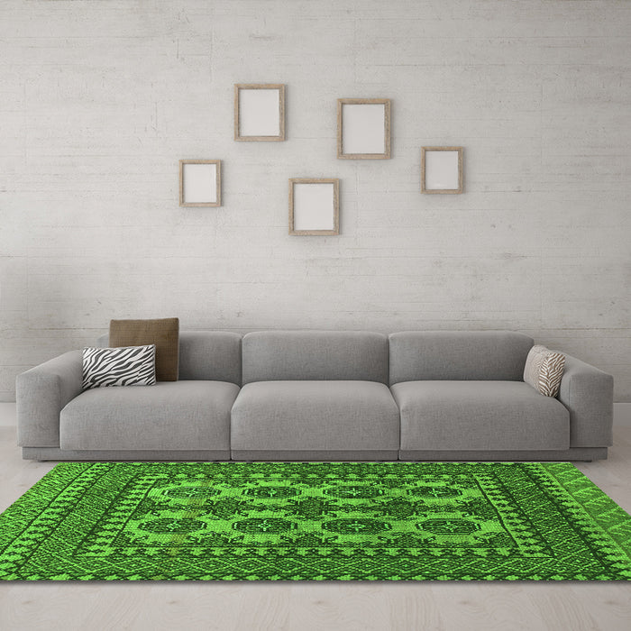 Machine Washable Southwestern Green Country Area Rugs in a Living Room,, wshtr1296grn