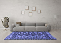 Machine Washable Southwestern Blue Country Rug in a Living Room, wshtr1296blu