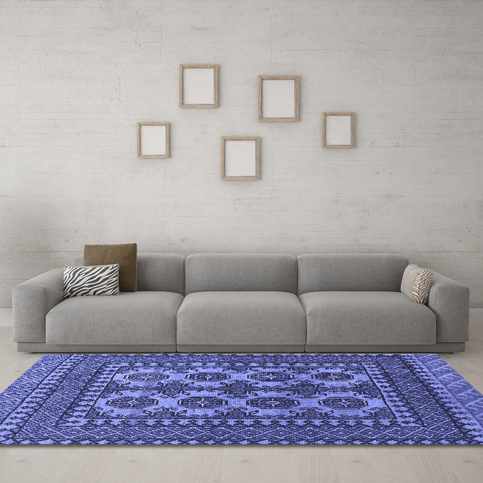 Machine Washable Southwestern Blue Country Rug in a Living Room, wshtr1296blu