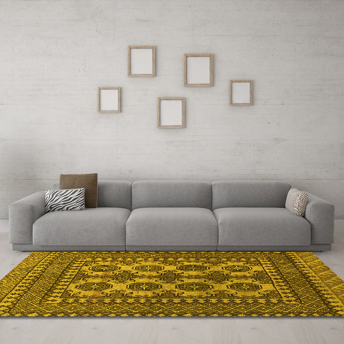 Machine Washable Southwestern Yellow Country Rug in a Living Room, wshtr1296yw