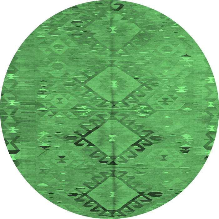 Round Machine Washable Persian Emerald Green Traditional Area Rugs, wshtr1297emgrn