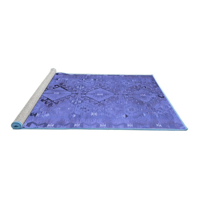 Sideview of Machine Washable Persian Blue Traditional Rug, wshtr1297blu