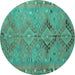 Round Machine Washable Persian Turquoise Traditional Area Rugs, wshtr1297turq