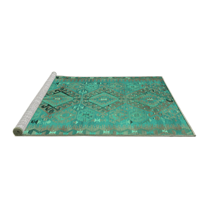 Sideview of Machine Washable Persian Turquoise Traditional Area Rugs, wshtr1297turq