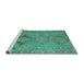 Sideview of Machine Washable Persian Turquoise Traditional Area Rugs, wshtr1297turq