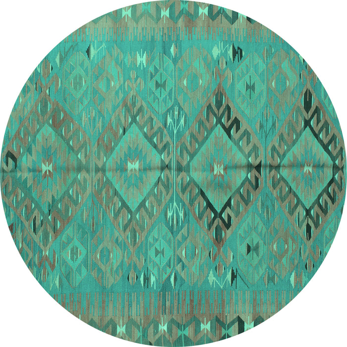 Round Persian Turquoise Traditional Rug, tr1297turq