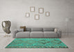 Machine Washable Persian Turquoise Traditional Area Rugs in a Living Room,, wshtr1297turq