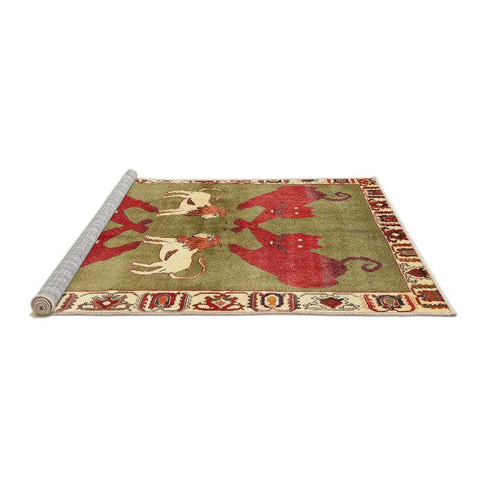 Sideview of Machine Washable Traditional Metallic Gold Rug, wshtr1298