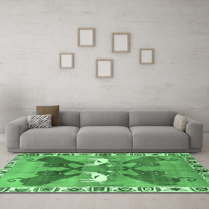 Machine Washable Persian Emerald Green Traditional Area Rugs in a Living Room,, wshtr1298emgrn
