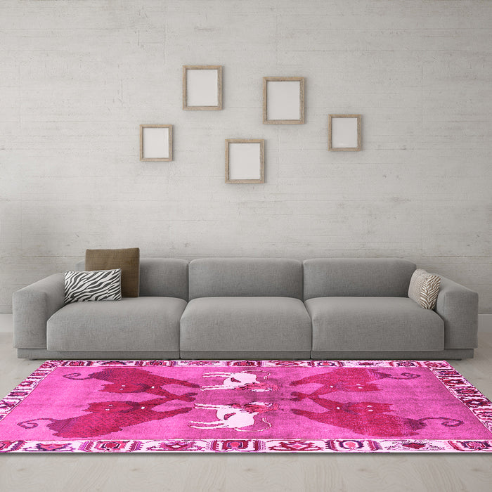 Machine Washable Persian Pink Traditional Rug in a Living Room, wshtr1298pnk