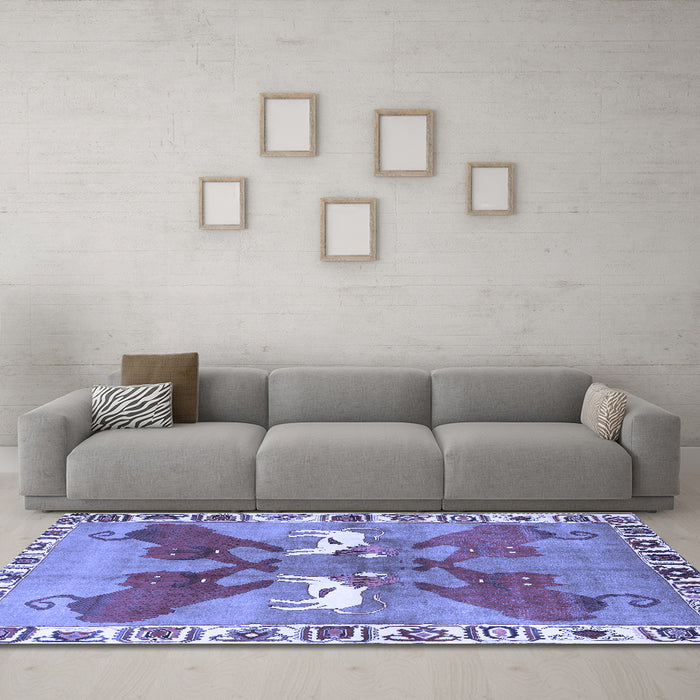 Machine Washable Persian Blue Traditional Rug in a Living Room, wshtr1298blu