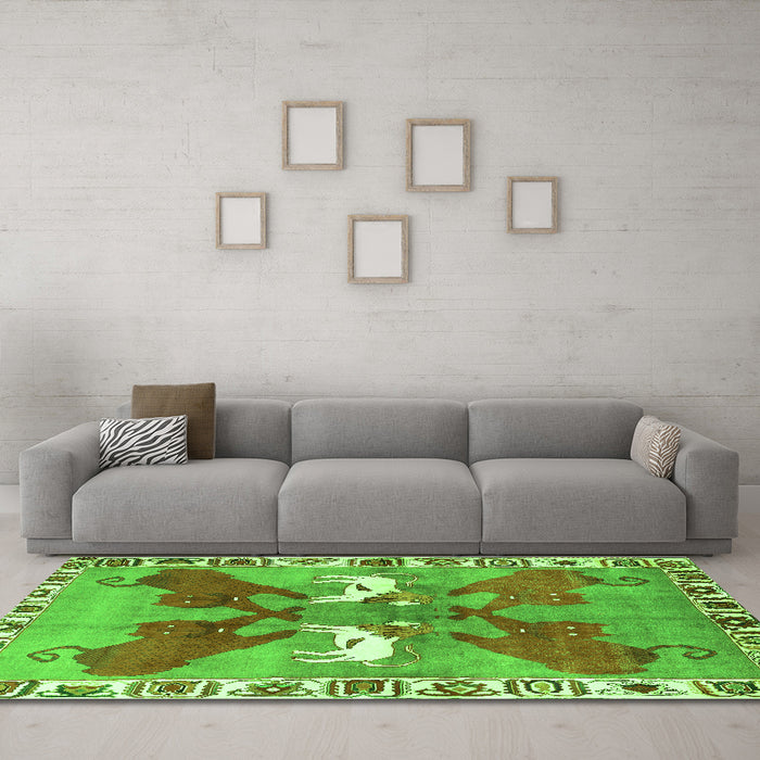 Machine Washable Persian Green Traditional Area Rugs in a Living Room,, wshtr1298grn