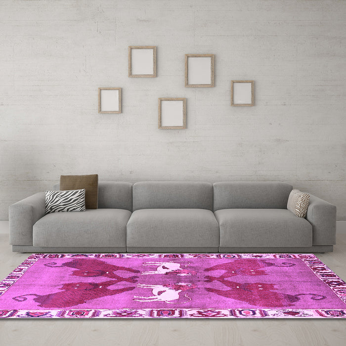 Machine Washable Persian Purple Traditional Area Rugs in a Living Room, wshtr1298pur