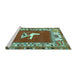 Sideview of Machine Washable Persian Turquoise Traditional Area Rugs, wshtr1299turq