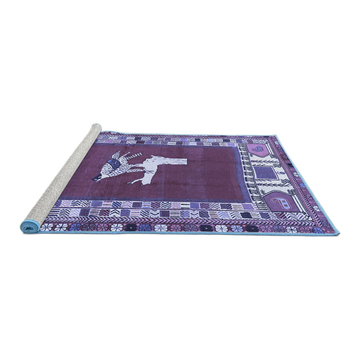 Sideview of Machine Washable Persian Blue Traditional Rug, wshtr1299blu