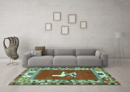 Machine Washable Persian Turquoise Traditional Area Rugs in a Living Room,, wshtr1299turq