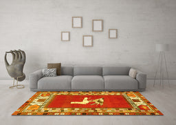 Machine Washable Persian Yellow Traditional Rug in a Living Room, wshtr1299yw