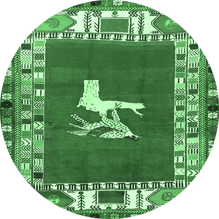 Round Machine Washable Persian Emerald Green Traditional Area Rugs, wshtr1299emgrn