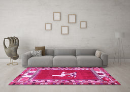 Machine Washable Persian Pink Traditional Rug in a Living Room, wshtr1299pnk