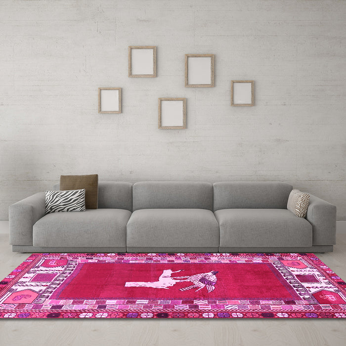 Machine Washable Persian Pink Traditional Rug in a Living Room, wshtr1299pnk