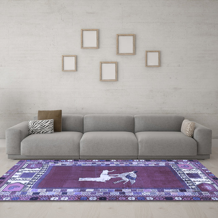 Machine Washable Persian Blue Traditional Rug in a Living Room, wshtr1299blu