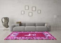 Machine Washable Persian Purple Traditional Area Rugs in a Living Room, wshtr1299pur