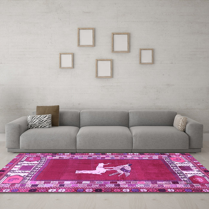 Machine Washable Persian Purple Traditional Area Rugs in a Living Room, wshtr1299pur